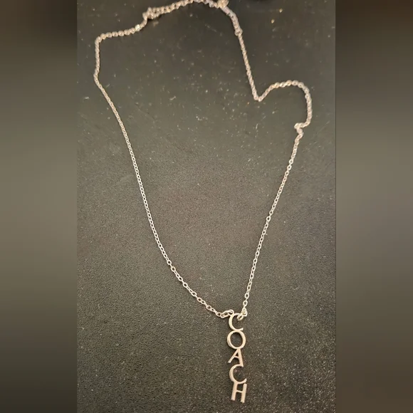 Coa ch Silver-Tone Vertical Logo Pendant Necklace - Picture 7 of 7